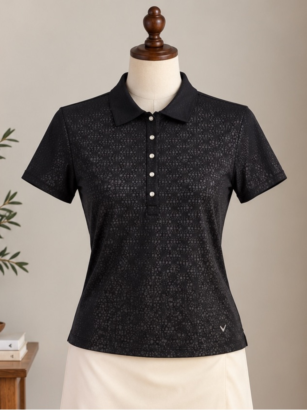 Callaway Black Golf Polo Large Tonal Print Preppy Country Club Athletic